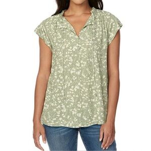 Buffalo David Bitton eyelet floral tie neck  top size S
